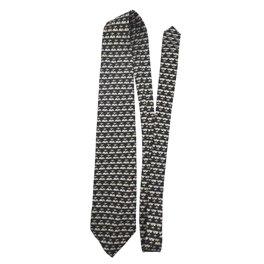 Beaufort Tie Rack Elephant Palm Tree Silk‎ Mens Tie Black Gold Italy Made 59.5"L - Picture 2 of 8
